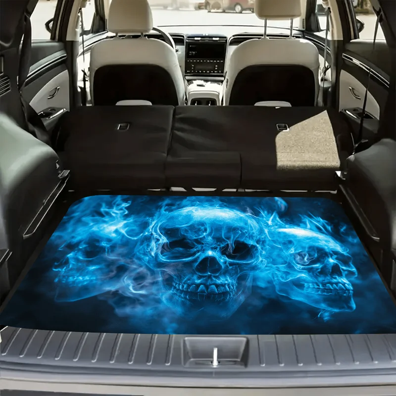 Fire Starter Waterproof - VIKAMA ブルーフレイムスカル 3Dプリント 車用トランクマット 防水 滑り止め