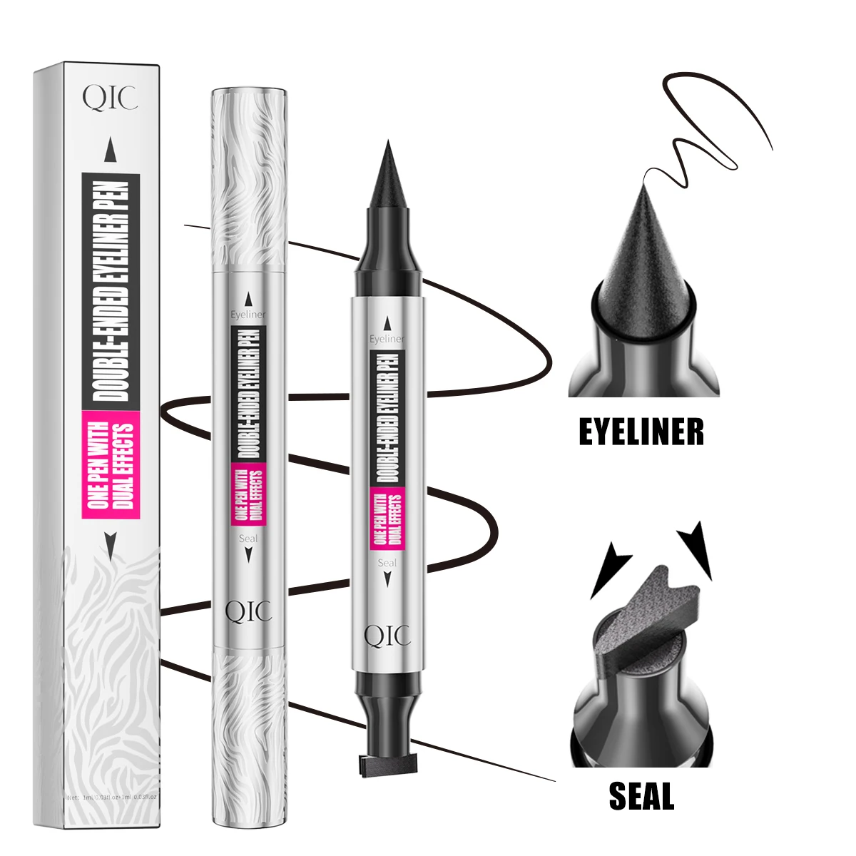 QIC ブラックスタンプアイライナーペンシル両端防水速乾性長期持続リキッドアイライナーメイクアップアイ化粧品