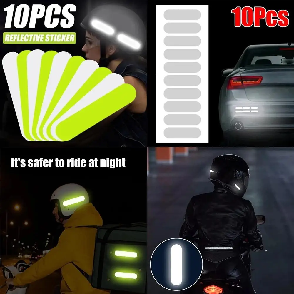 10Pcs Helmet Reflective Stickers Reflective Safety Car Stickers Warning Motorcycle Bicycle Reflective Film Reflective Strips