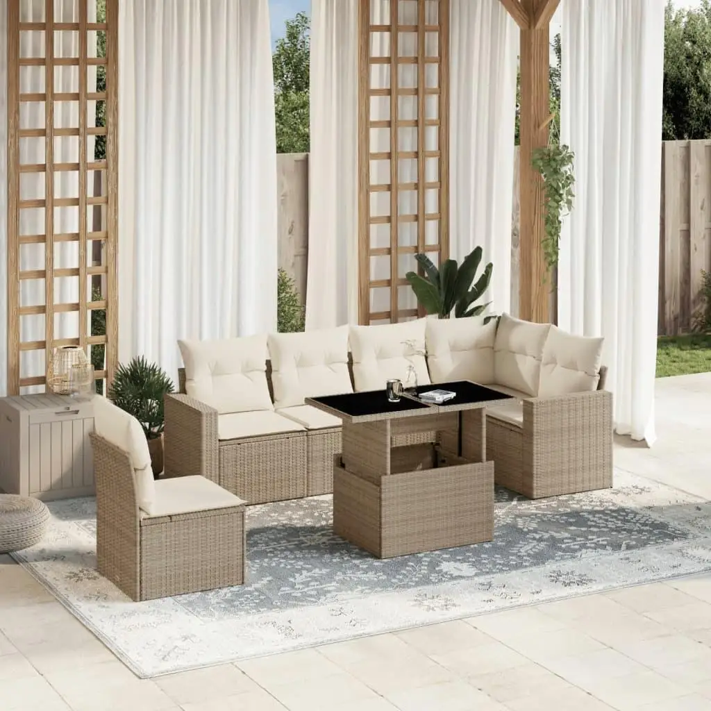 

Beige Rattan Garden Sofa Set with Powder Coated Steel Frame and Tempered Glass Top for Outdoor Patio Furniture