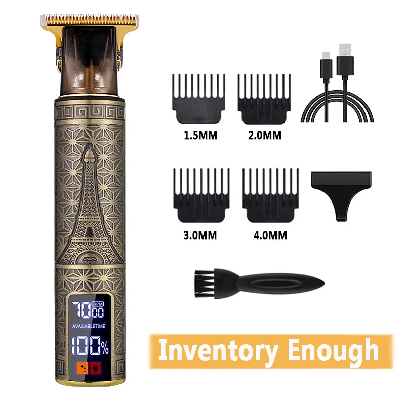 T9 Electric Hair Trimmer LCD Intelligent Display Hair Beard Clipper Vintage Skull Totem Design Professional Hair Cutter US STOCK
