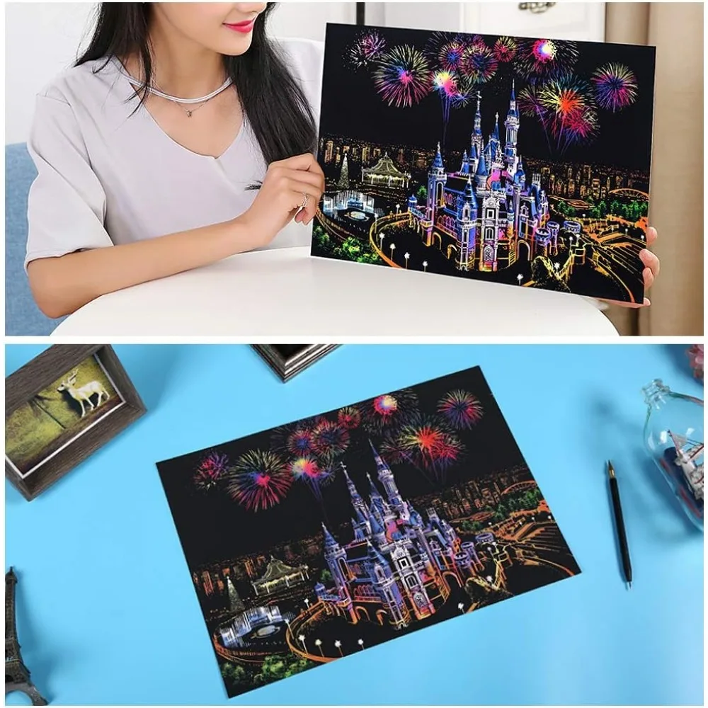 Бумага для рисования «Радуга» Scratch Art, 16 "x 11,2", доска для эскизов, скребок для ночных сцен для детей и взрослых, набор для гравировки и рукоделия