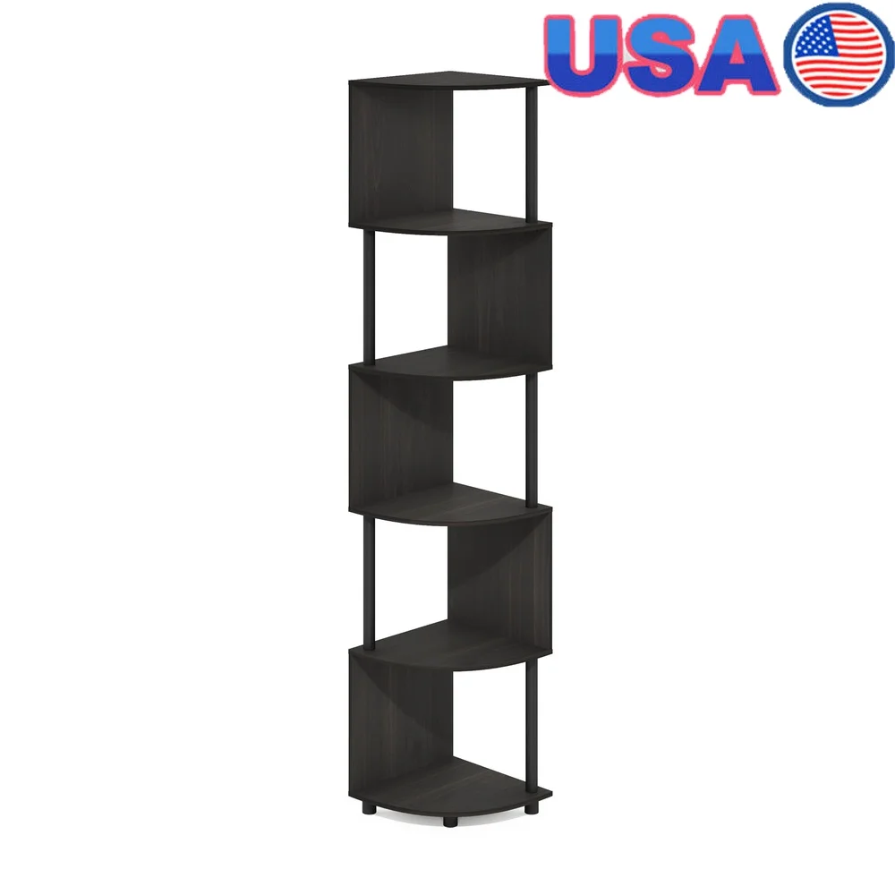 

5-Tier Zigzag Corner Shelf Bookcase Storage Solution Books Plants Collectibles Easy Assembly Durable PVC Modern Design
