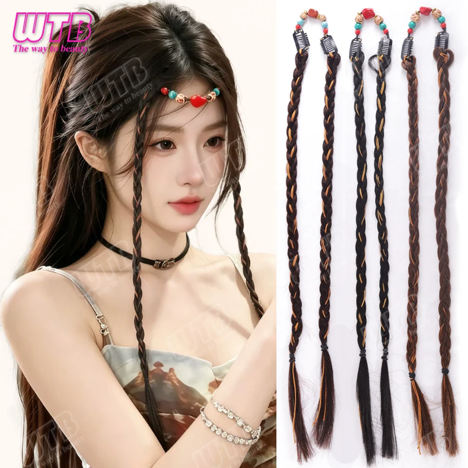WTB Braided Synthetic Wig with BB Clip - Stylish Braided Wig with Forehead Accessory Suitable for Women's Daily and Holiday Wear