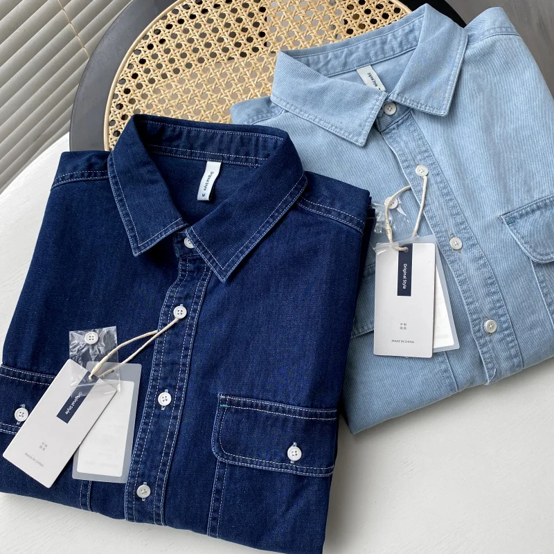   ライン！ 重量級多重ウェイド！ メンズ春秋ワークウェアゆったりロングスリーブデニムシャツトレンド