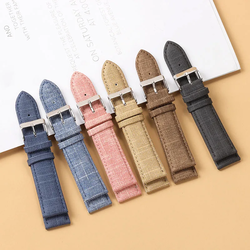 Denim Pattern Nylon Watchband for Huawei Gt2/3 Vintage Leather Strap 12/14/16/18/20/22mm Watch Band  for Men Women Accessories