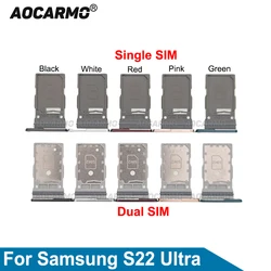 Aocarmo For Samsung Galaxy S22 Ultra S22U Single & Dual SIM Card Sim Tray Card Slot Holder Replacement Parts