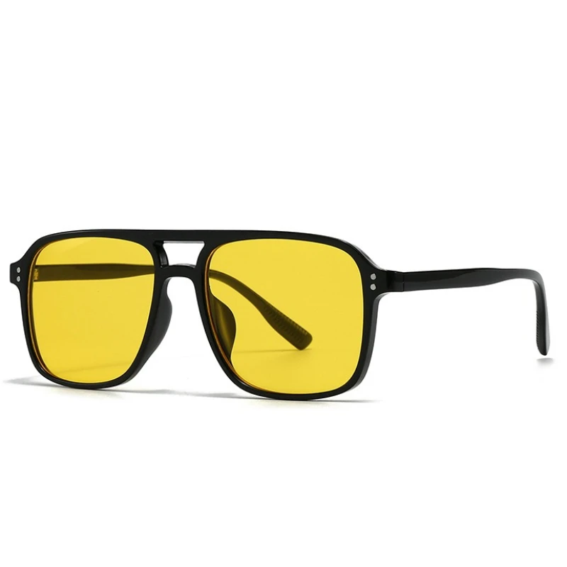 Vintage INS Fashion Double Bridges Oversized Square Rivets Women Sunglasses Retro Men Gradient Shades UV400 Travel Sun Glasses