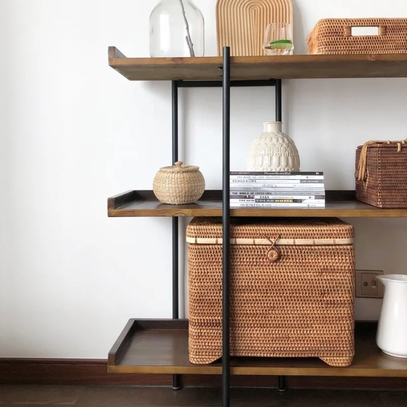 Rattan storage basket Straw dirty clothes storage frame Basket Bamboo braided frame Woven storage box