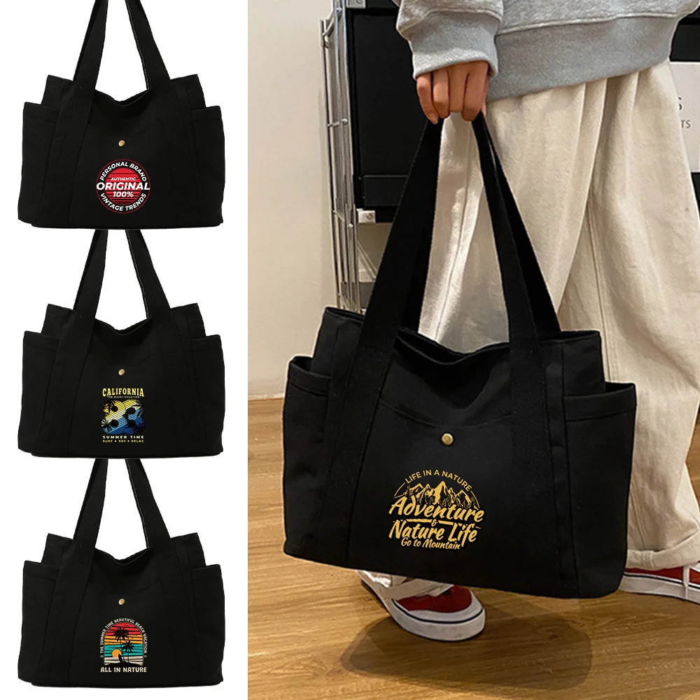 Stylish Single Shoulder Canvas Bag Holiday Pattern Side Water Bottle Pocket Shopping Bags Minimalist Commuting Storage Pack