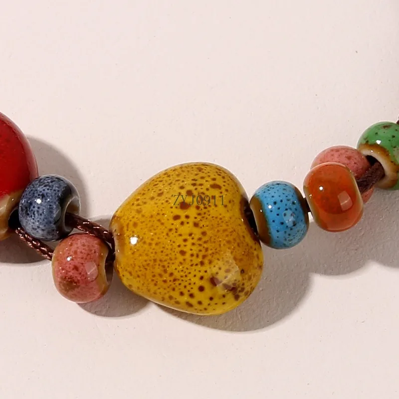 Браслет из керамических бусин ручной работы, плетеная цепочка на шею из бисера, дизайн в этническом стиле в форме сердца, смысл