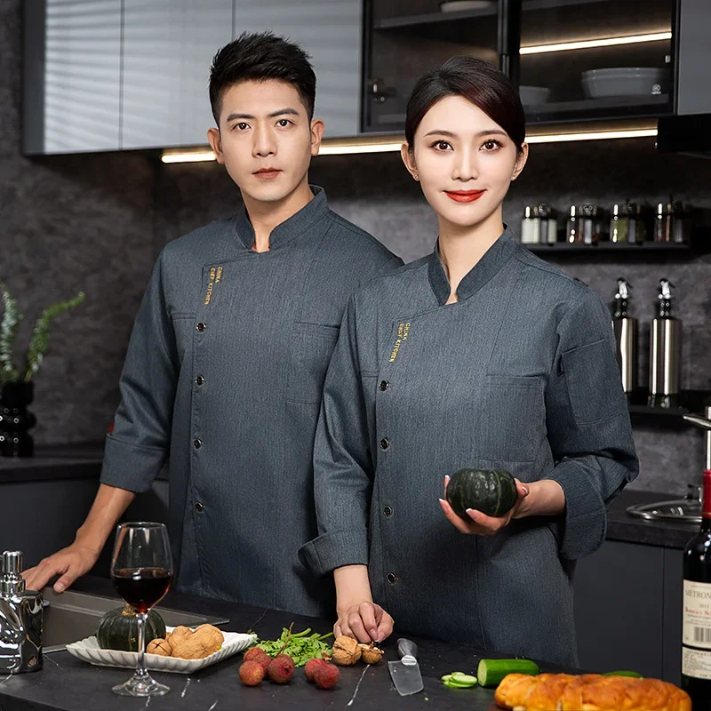 Restaurant Chef uniform Men chef jacket with apron Long Sleeve Cook Coat Chef T-shirt Work Uniform Hotel Clothes Logo women