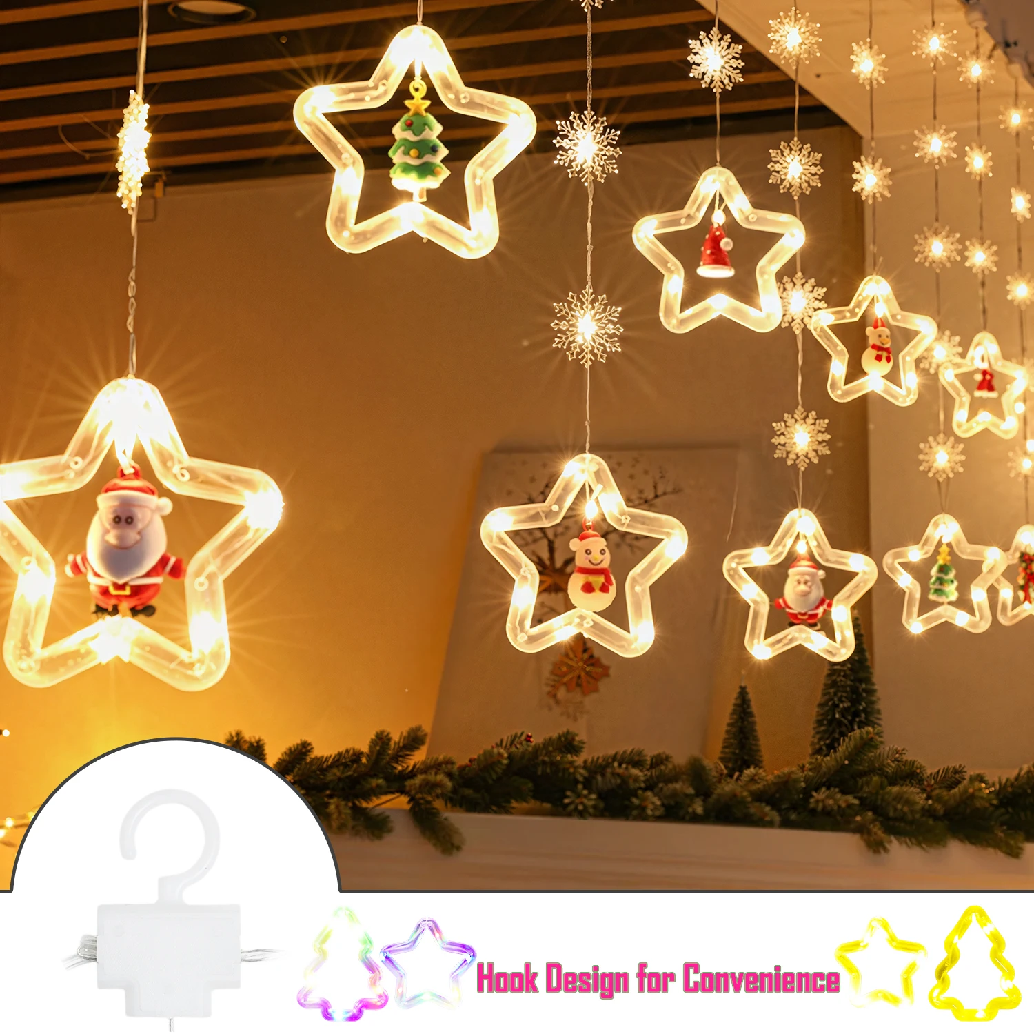 Star Curtain LED String Fairy Lights Star Xmas Tree Curtain Lights Strips Valentine's Day Outdoor Party Holiday Decoration Lamp