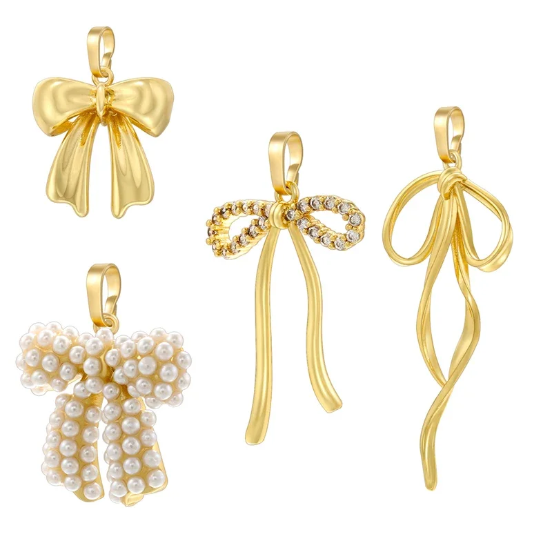 ZHUKOU 1 Piece Pearl Bow Style Brass Material Pendant Jewelry Wholesal...