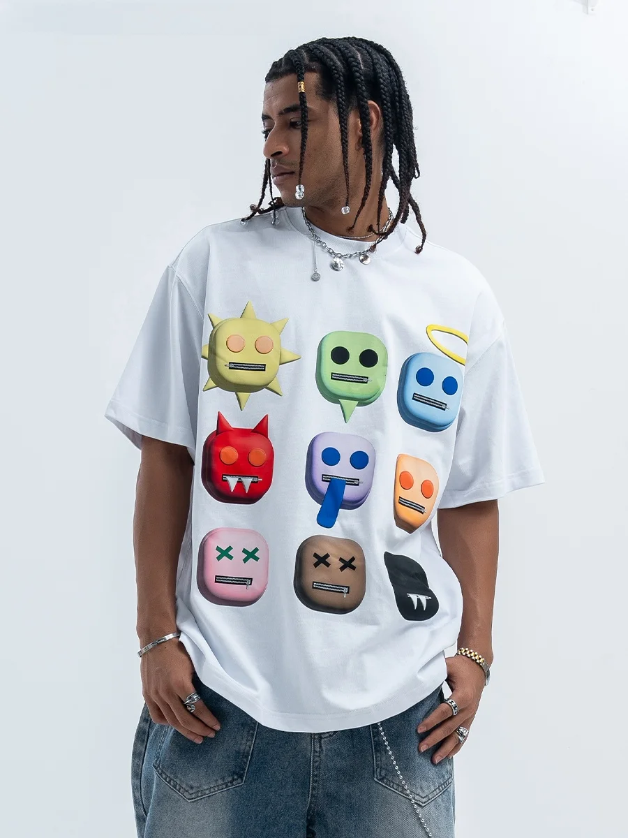 Loose Fit Pure Cotton Short Sleeve T-Shirt Unisex Summer Streetwear American Style round Neck Print Casual Top for Men