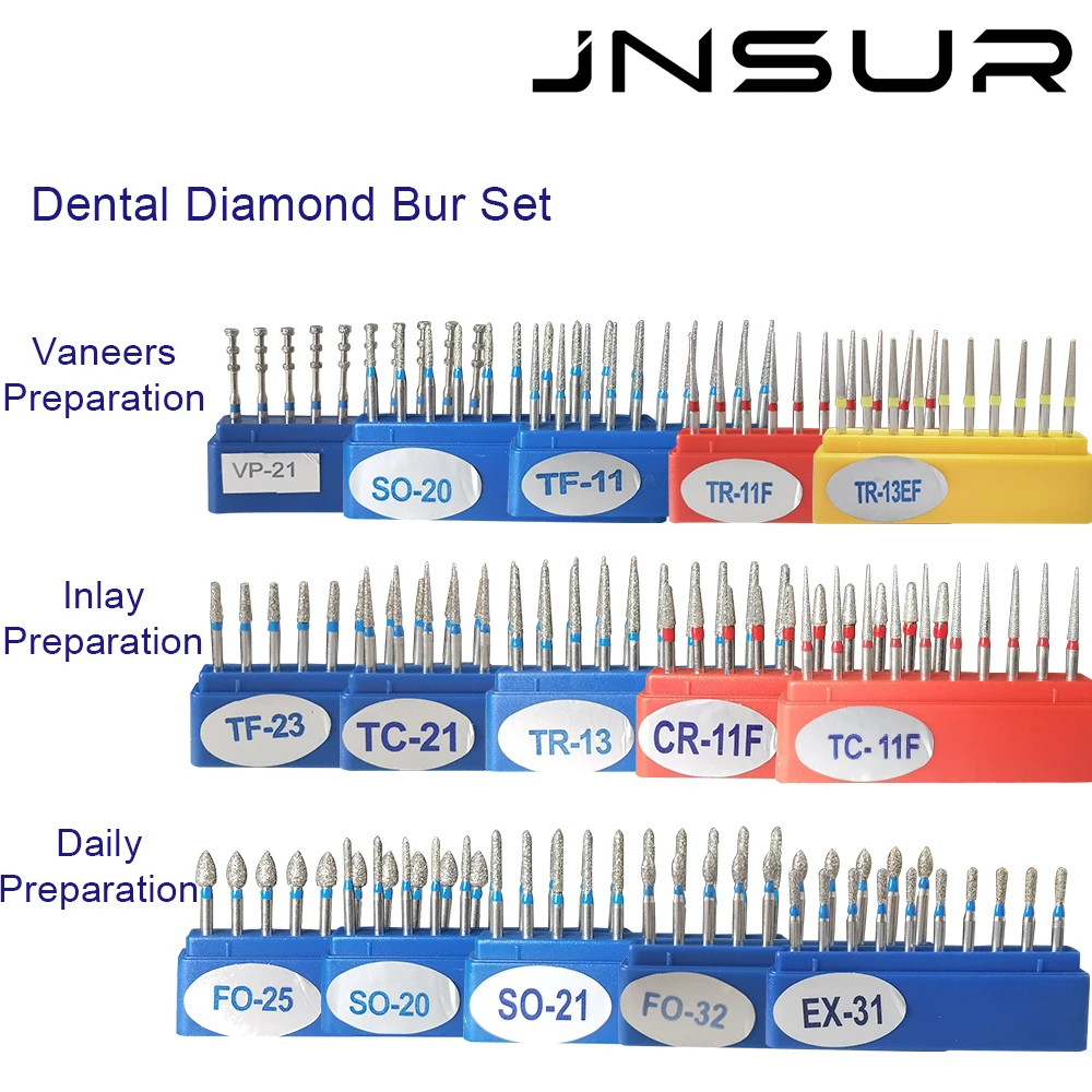 JNSUR 50pcs/lot Diamond Dental Burs Drills 10 Different Models Dental Materials Clinic Supply Dentists Lab Dental Strawberries