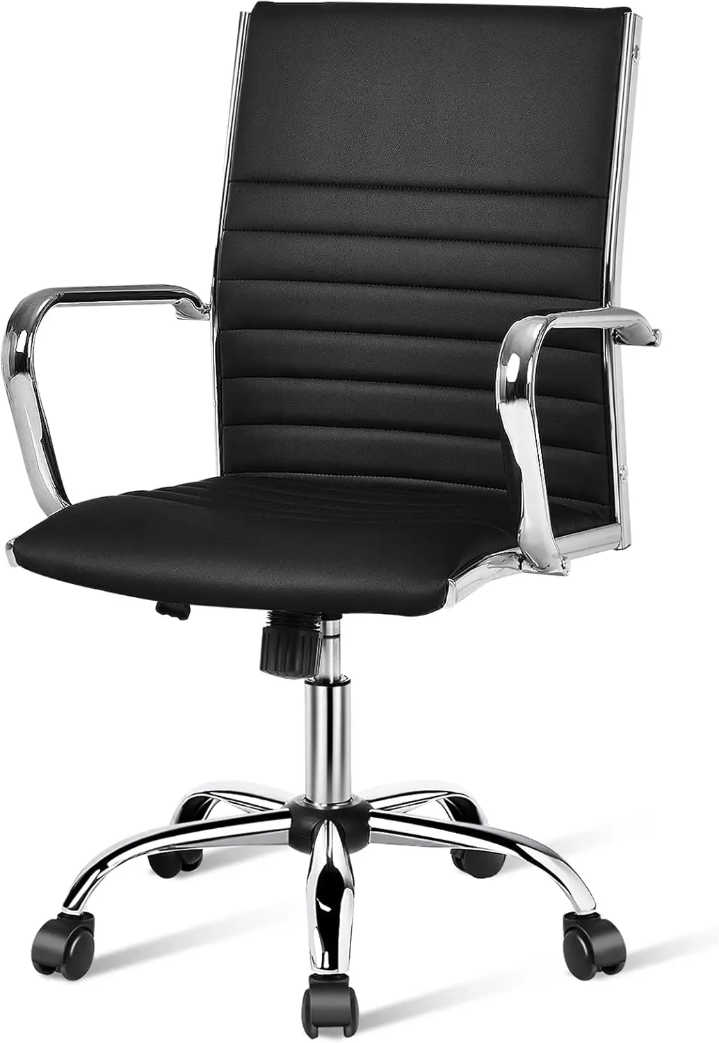 

Ribbed Home Office Chair, Pu Leather High Ba Executive Chair With Height Adjustable, Rocking Backrest, Lumbar Support,