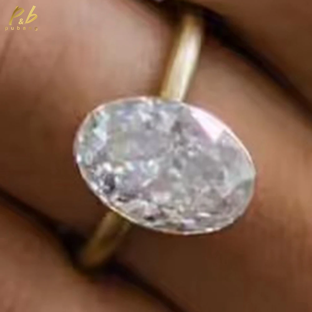 

PuBang VVS1 3EX D Color Real Moissanite Wedding Ring Jewelry 5.7 Carat Crushed Ice Oval Cut Invisible Bezel Halo Band Wholesale