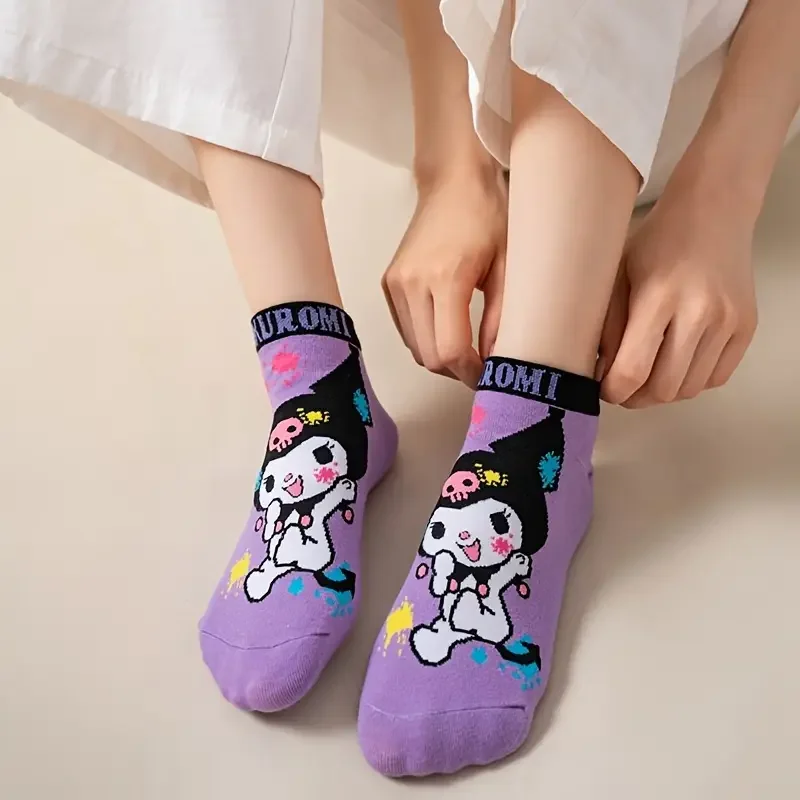 5/10 Pairs of Random Sweet and Cute Cartoon Cotton Printed Women's Invisible Socks Lightweight and Breathable Casual Ankle Socks image 4