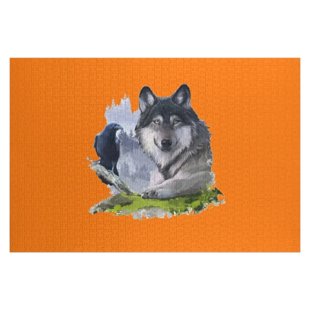 

Grey wolf and black raven on the rocks Jigsaw Puzzle Customized Kids Gift Christmas Gifts Personalised Puzzle