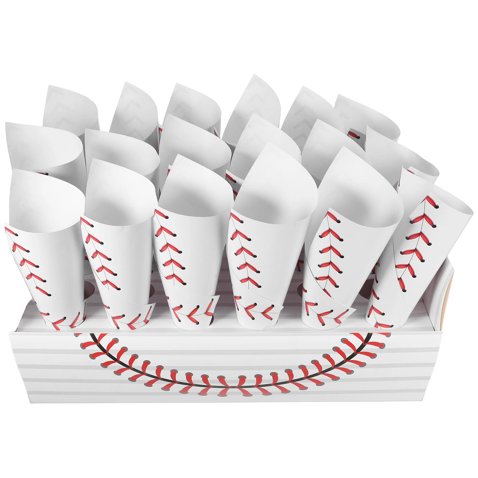 

30pcs Sports Party Paper Cones Snack Holders Popcorn Containers Charcuterie Cups Food Snack Bags Baseball Theme Disposable Cone