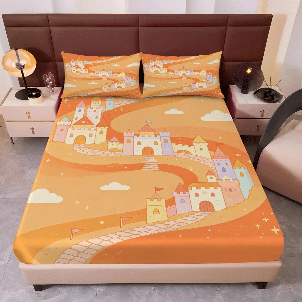 Minimalist Home-Style Mattress Protector, 1 Fitted Sheet + 2 Pillowcases (Without Filling) 2D Flat Printing, Mattress Cover, Fitted Sheet Cover, Mattress Protector, Elastic Fitted Sheet Cover, King/Twin/Queen Size Three-Piece Comfortable Decorative 2D Printed Bedding Set, Includes Deep Pocket Fitted Sheet and Two Pillowcases, Does Not Include Pillow Inserts, Machine Washable - view 5