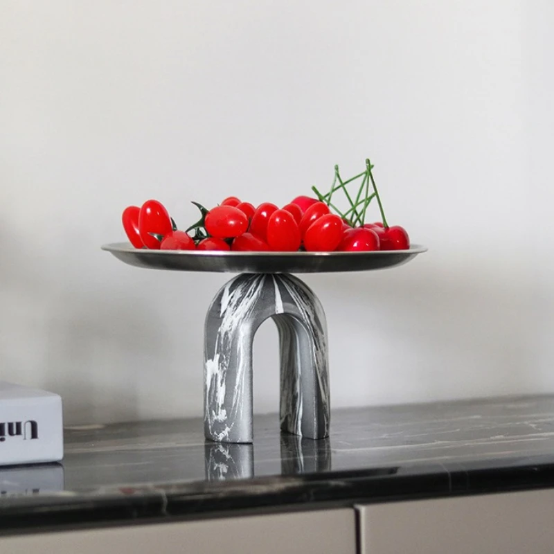 Stainless Steel Fruit Plates Living Room Coffee Table Snack Plates Dinning Room Storage Tray Art Round Figurine Fruit Bowl