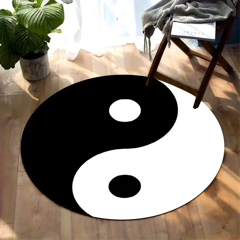 Tai Chi Yin-Yang Pattern Flannel-printed round floor mats are slip-resistant Suitable living room bedroom terrace garden carpets
