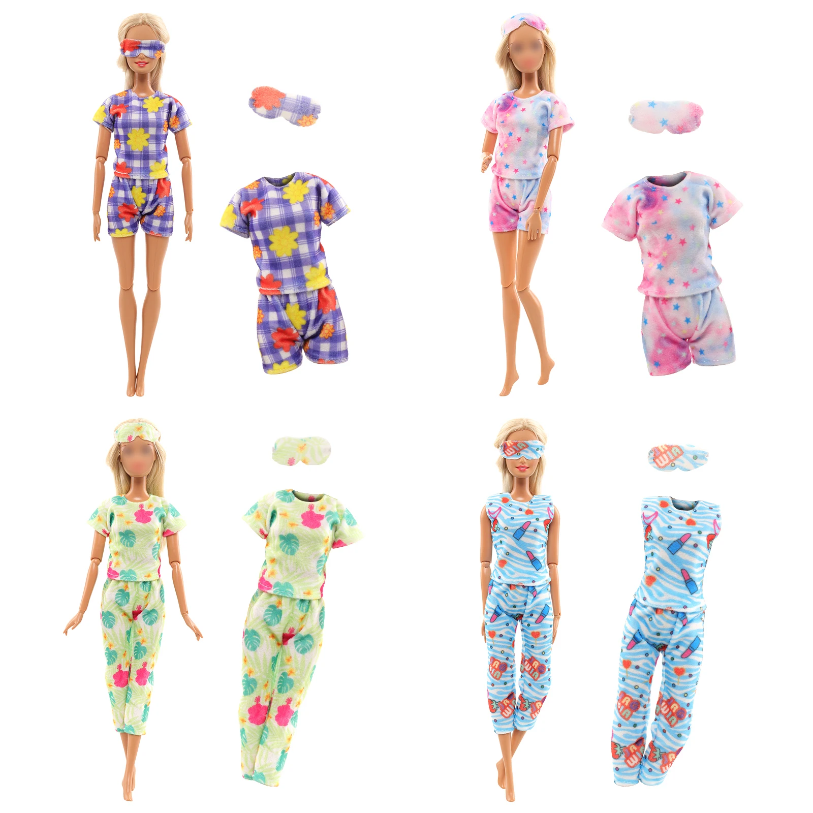 

Barwa 4 Pcs New style For Girl Doll Pajamas Party Clothes Sleepwear Casual Bedtime Suit with Eye Masks for 11.5 inch（NO Doll）