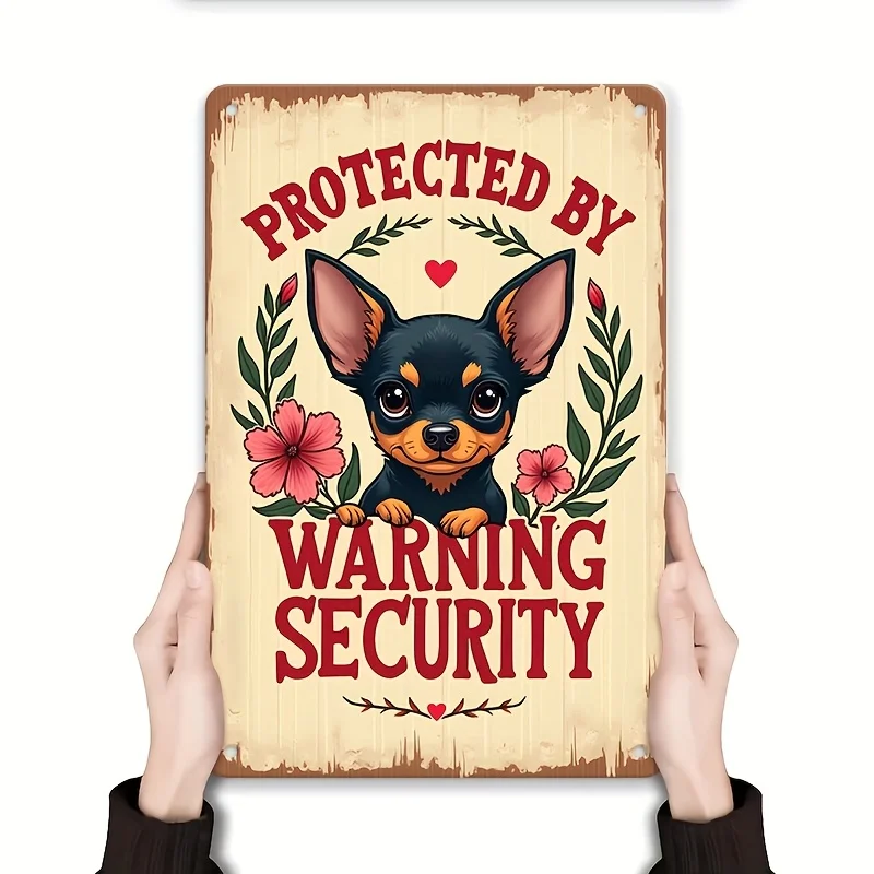 2D Flat 1pc 20x30cm Rectangle Vintage Metal Tin Sign Protected By Chihuahua Warning Security Dog Wall Decor Plaque