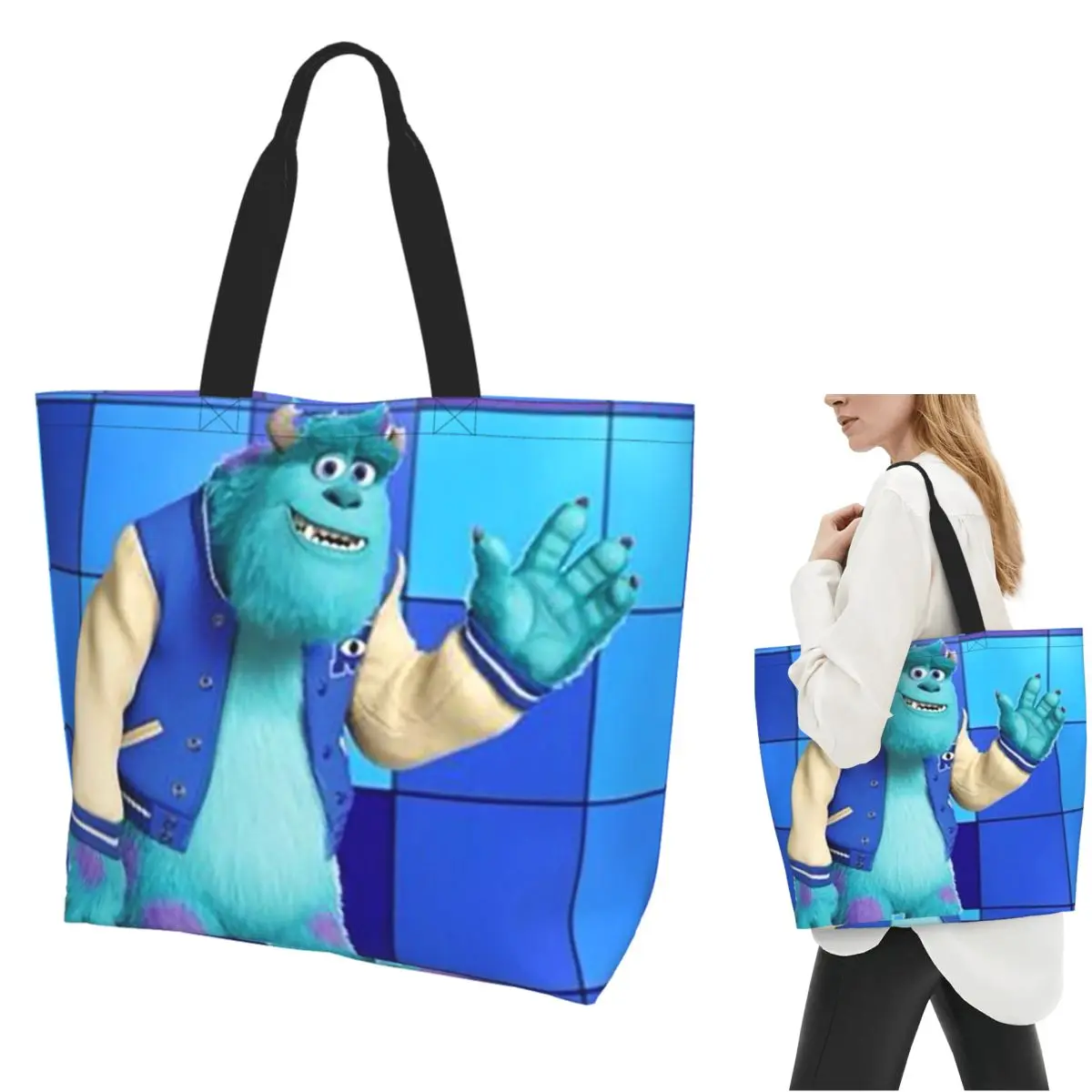 

Сумка-тоут Monsters Sulley для покупок, парусиновая сумка на плечо большой вместимости, продуктовая сумка для покупок для женщин