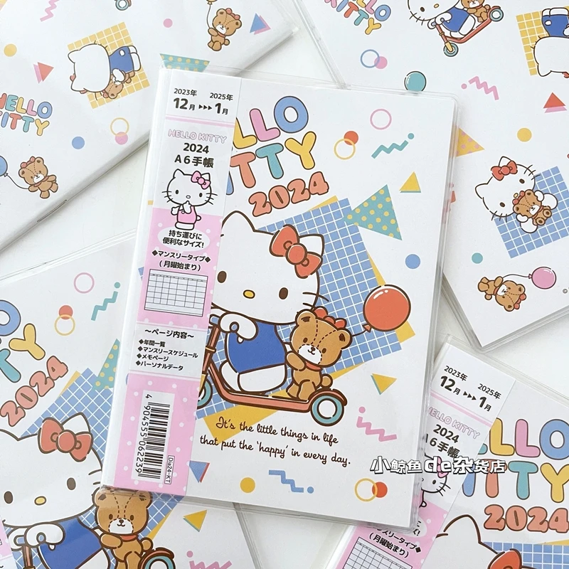 Japan Original Sanrio Kitty Hangyodon Cartoon 2024 A6 Agenda Book Handbook Notepad Portable Cartoon Notes Handbook Diary Book