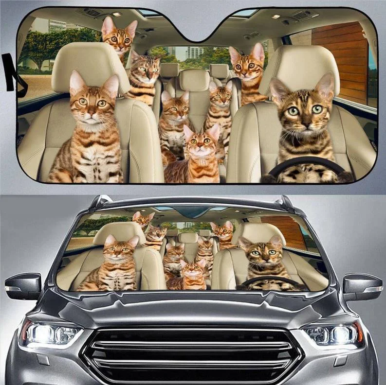 Savannah cat Car Sun Shade, Savannah cat Windshield, Cats Family Sunshade, Cat Car Accessories, Car Decoration, Gift For Dad, Mo