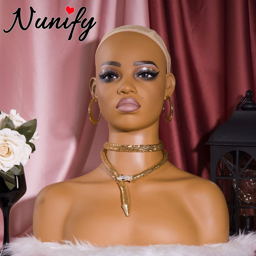 Nunify 4Pcs Manikin Head With Shoulders Soft Pvc Realistic Mannequin Head Bust Wig Head Stand For Wigs Jewelry Earring Display