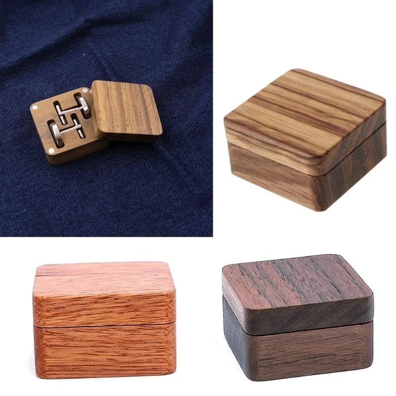 Country Black Walnut Round Cufflink Storage Box Closure Design Box for Men Anniversary Birthday Gift