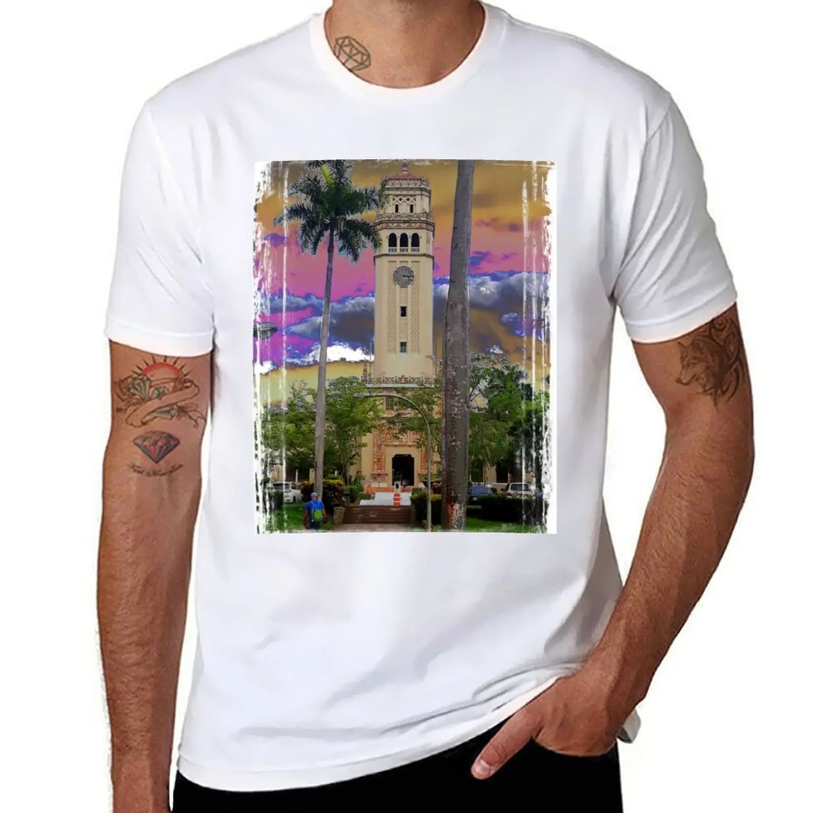 

The main tower of the University of Puerto Rico - Rio Piedras campus (UPR RP) T-Shirt man t shirt cotton T-Shirt