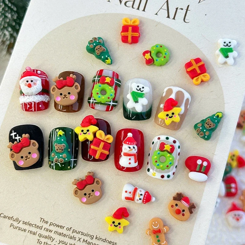 Lovely Cartoon Santa Claus Gingerbread Man Snowman Elk Sock 3D Nail Art Decorations Christmas DIY Manicure Accessories Wholesale