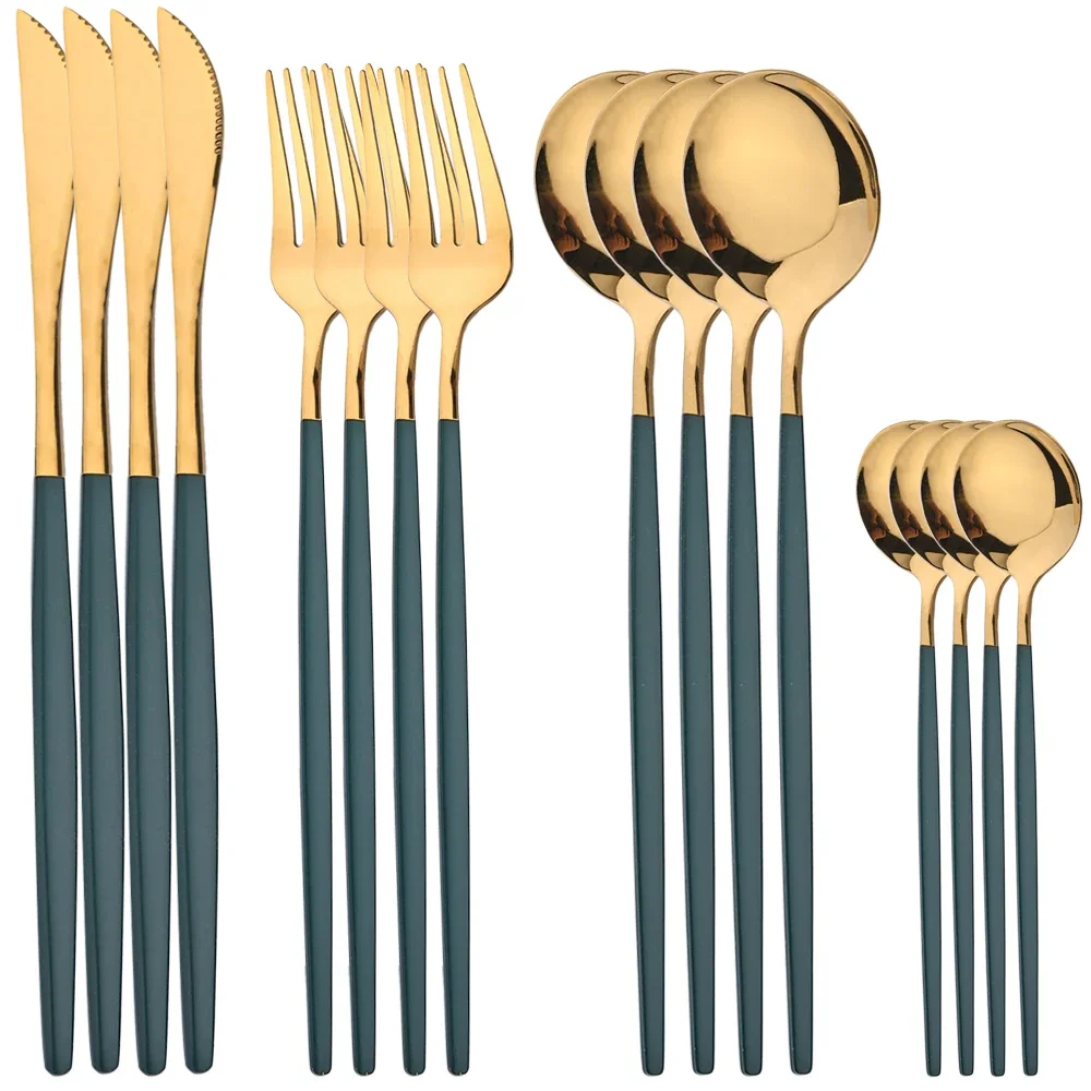 16Pcs Dinnerware Stainless Steel Cutlery Set Knife Fork Tea Spoon Dinner Flatware Set Kitchen Silverware Tableware