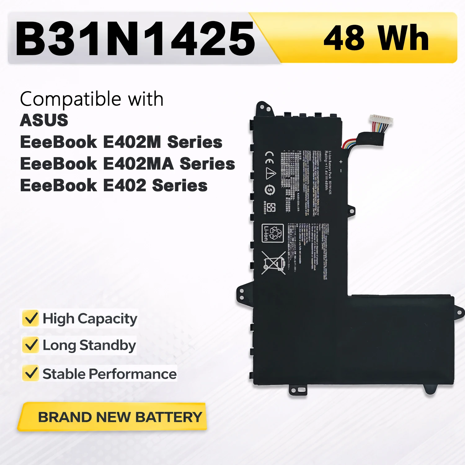 

PowerHub B31N1425 11.4V 48Wh Laptop Battery For ASUS EeeBook E402M E402MA E402 Series Replace 0B200-01400100