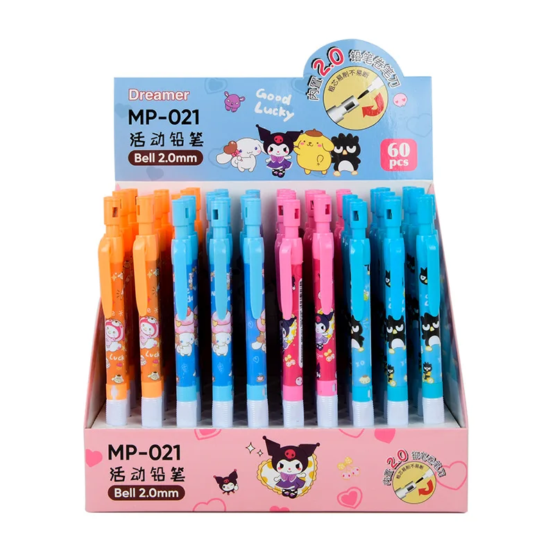 60pcs/lot Sanrio Kuromi 2.0mm Mechanical Pencil Kawaii Penguin Cinnamoroll Drawing Writing Automatic Pen School Supplies