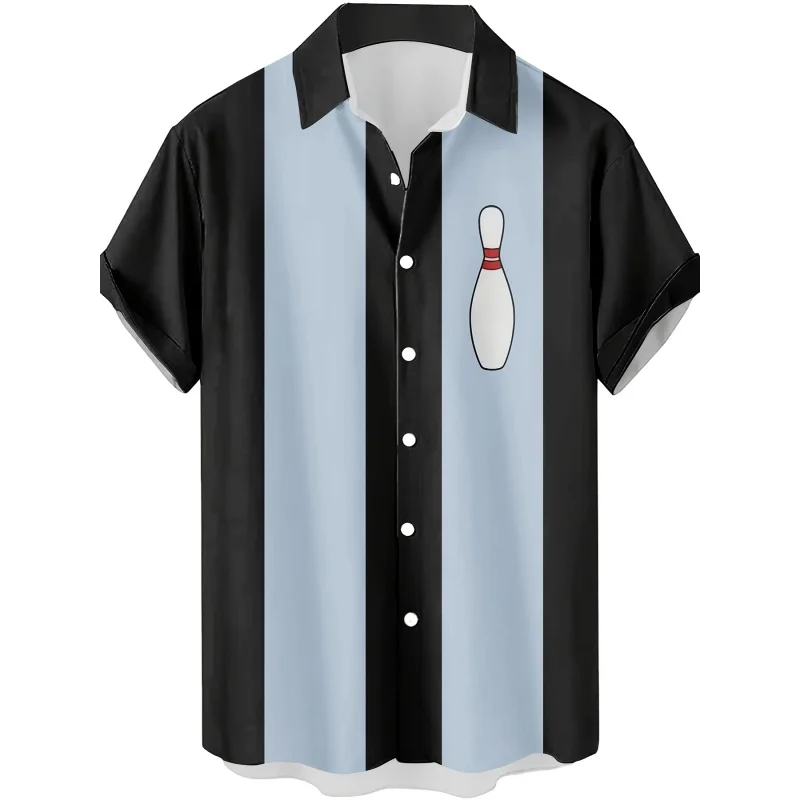 

Minimalist Bowling Ball Striped Retro Pattern 3D Printed Men's Casual Shirt Personality Hip Hop Rock Street Hawaiian Shirt