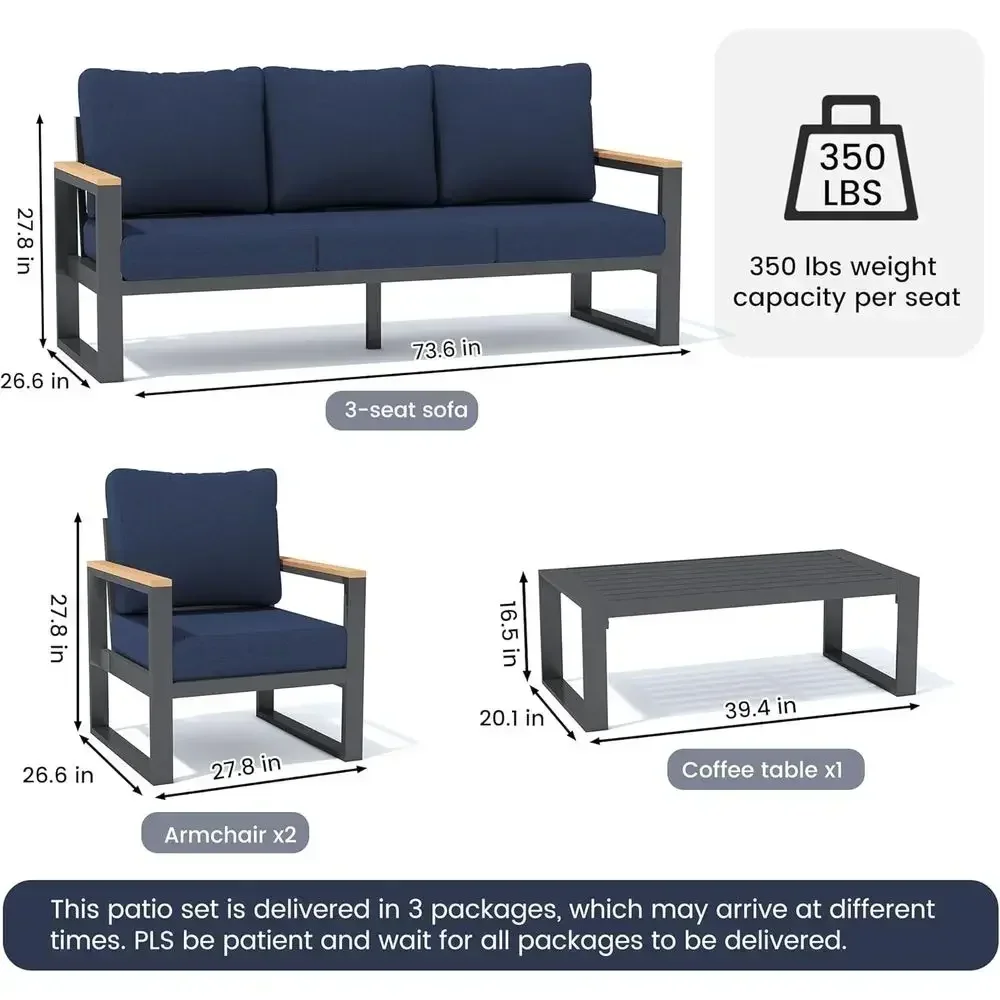Patio urniture Set, 4 Piece Outdoor Contion Sets with Coee Table and Washable Thick Cushions, All Weather Outdoor Sectional Set image 2