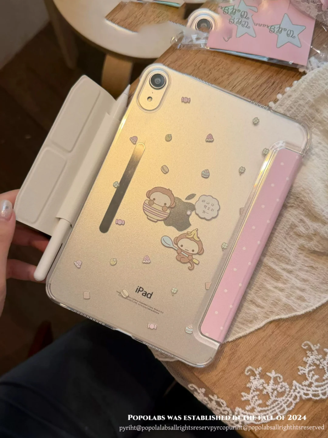 Pink Dot Cute Monkey Tablet Case For iPad Pro 13in 11th M5M4 12.9in A16 10th Air 4567 11in M2M3 Mini For Redmi Pad SE PR Cover