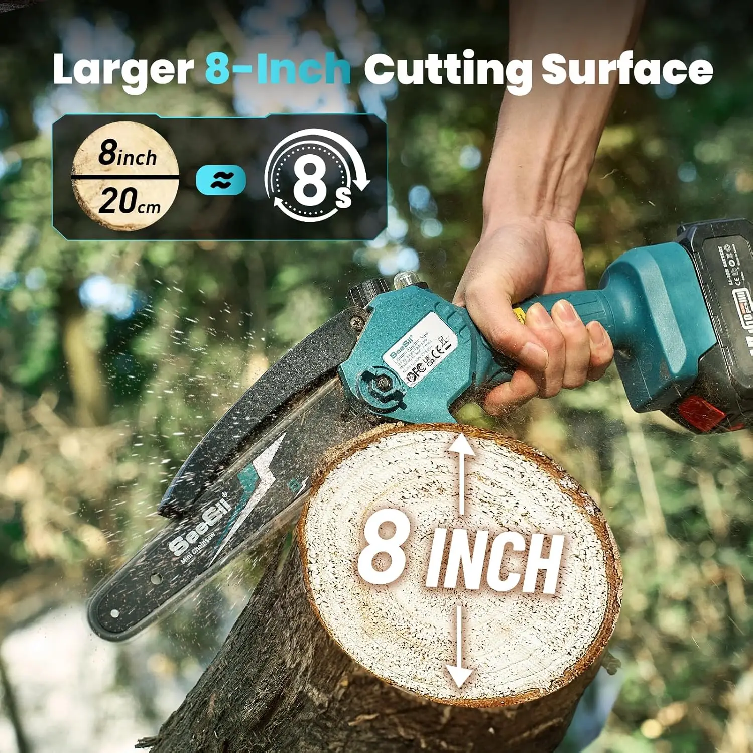 Seesii Mini Chainsaw 8 Inch Electric Saw Cordless Power Cutting Tools Set  2x 4.0Ah Batteries For Makita Garden Tree Trimming