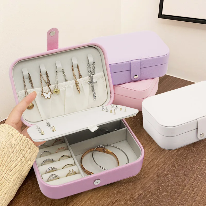 2022 Jewelry Organizer Display Portable Locket Necklac Travel Jewelry Case Boxes Button Leather Storage Earring Ring With Mirror