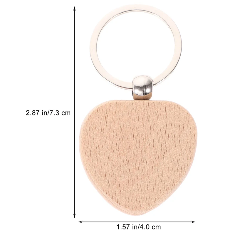 50 llaveros de madera natural con forma de corazón, antipérdida