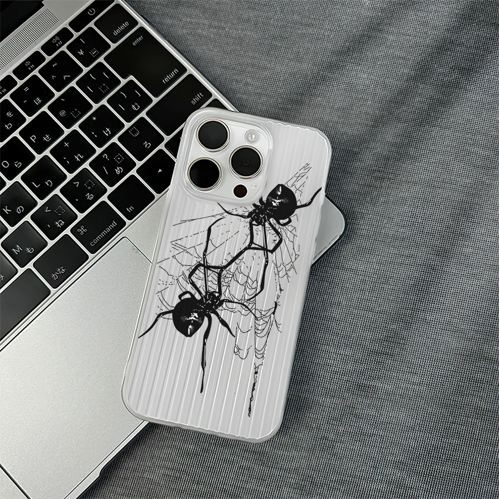 Funda de teléfono estilo Spider Dark Y2k, carcasa transparente corrugada para iPhone 12, 11, 13, 14, 15 Max Pro Plus