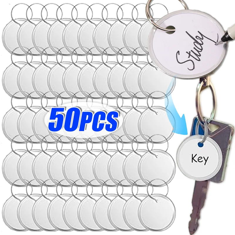

10-50pcs Metal Rim Key Tags Round Writable Blank Paper Labels with Key Rings Identifiers Key Chains For Backpack Luggage Pet