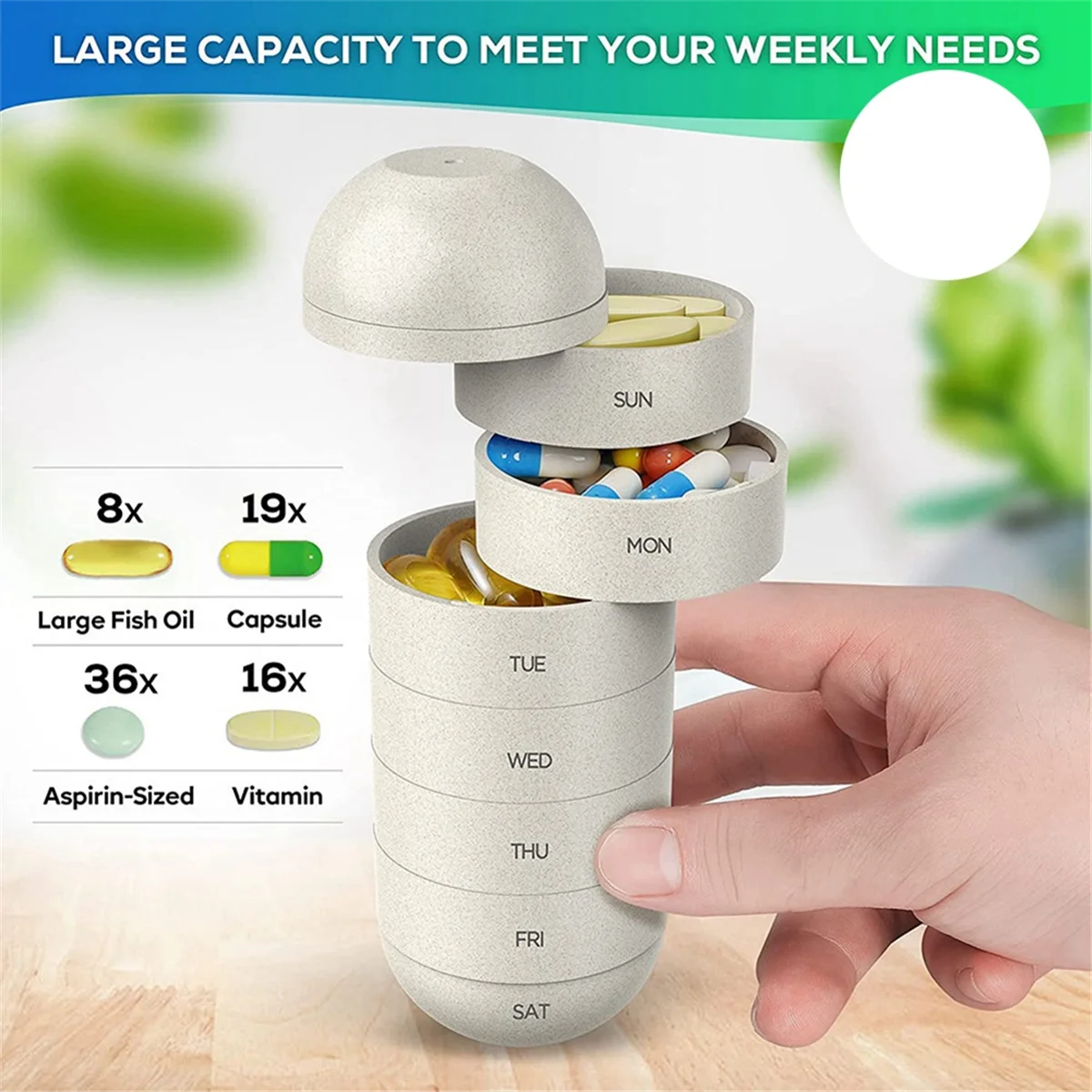 

AT13 Pill Splitters Cute Weekly Pill Organizer Travel Hiking 7 Day Pill Box Case to Hold Pills Vitamins Fish Oil Supplements