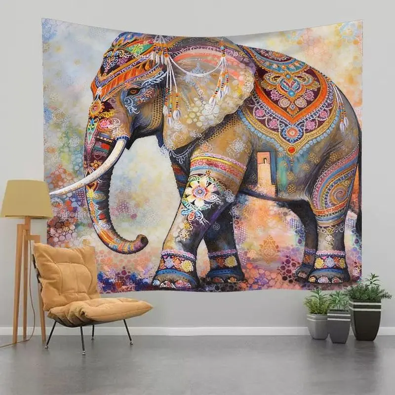 VIKAMA Bohemian Colorful Elephant Galaxy Tapestry - Night Sky Planet Print Wall Decor for Apartment